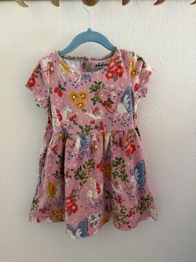 Mini Boden Heart Pocket Fun Jersey Dress - Unicorn Print 3-4t